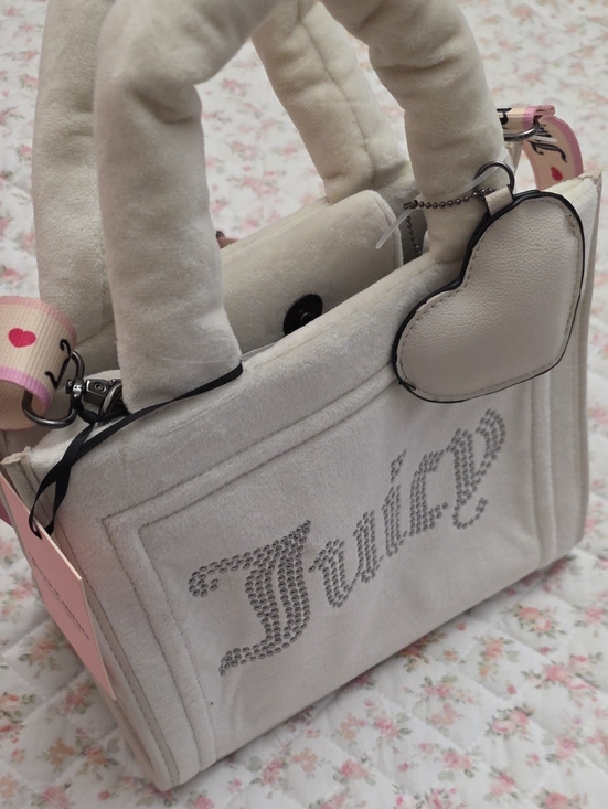 Juicy Couture Handbags - Juicy Couture Ivory Quilted Mini Tote with Heart Charm and Crystal Script
